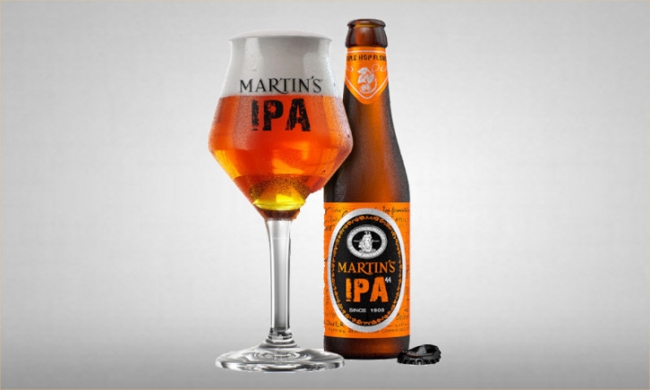 fles Martins IPA 44 met bijbehorende glas